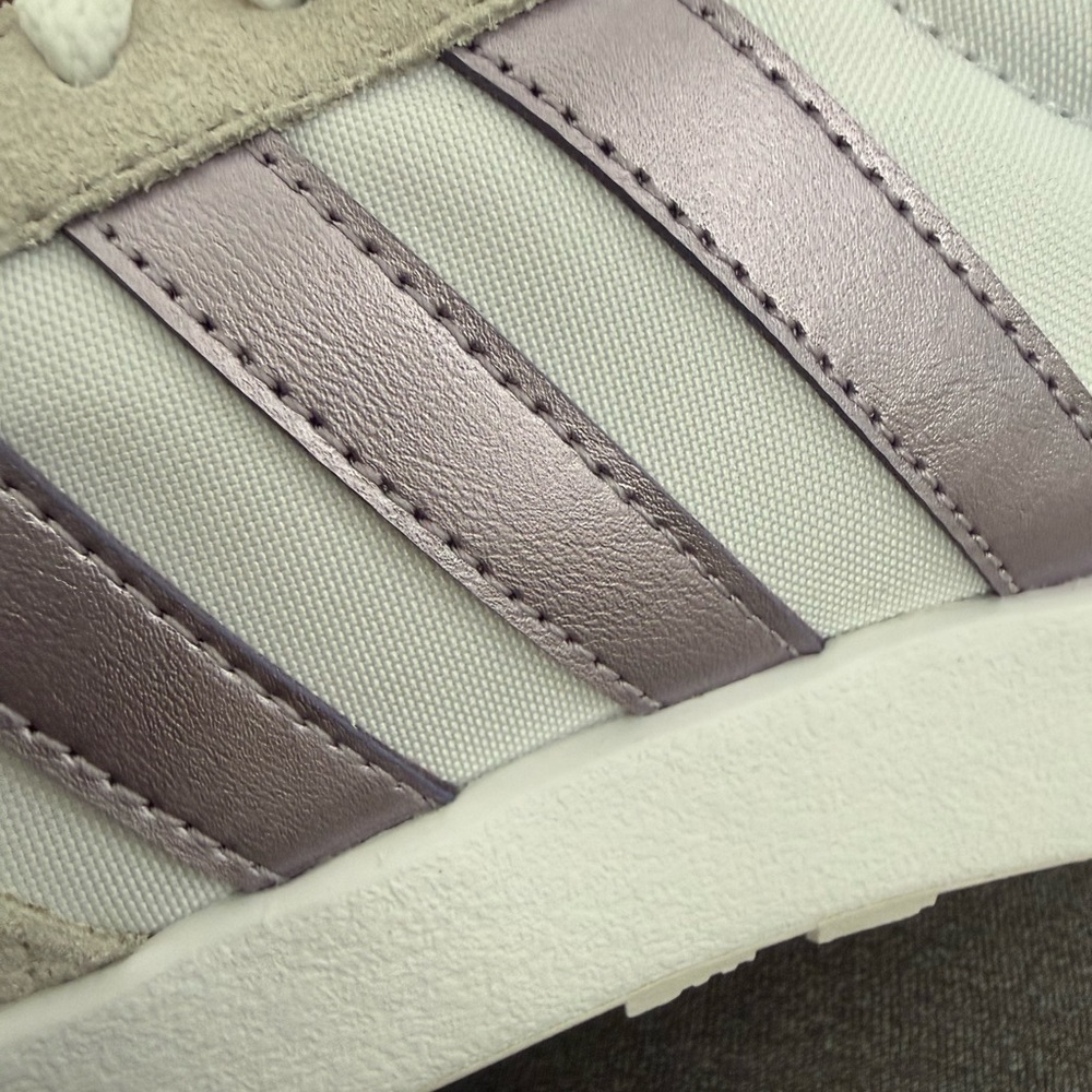 adidas White Sneakers with Lilac Metallic Stripes - Picture 4 of 6